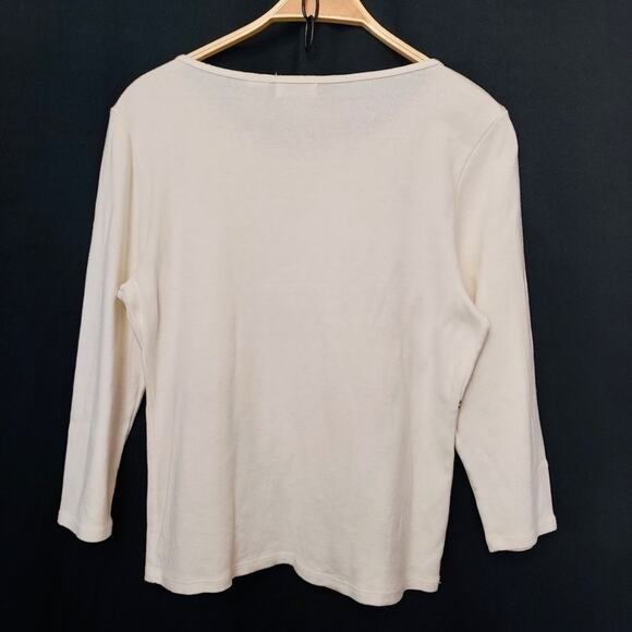 Cali Cali Ivory White Embroidered Floral Botanical 3/4 Sleeve Tee T-Shirt Top - Picture 2 of 7